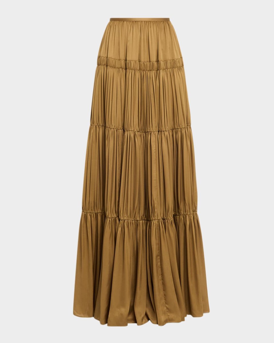 Gaelle Gathered Silk Maxi Skirt